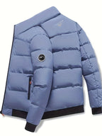 Mens Casual Thick Padded Loose Fit Stand Collar Zip Up Jacket