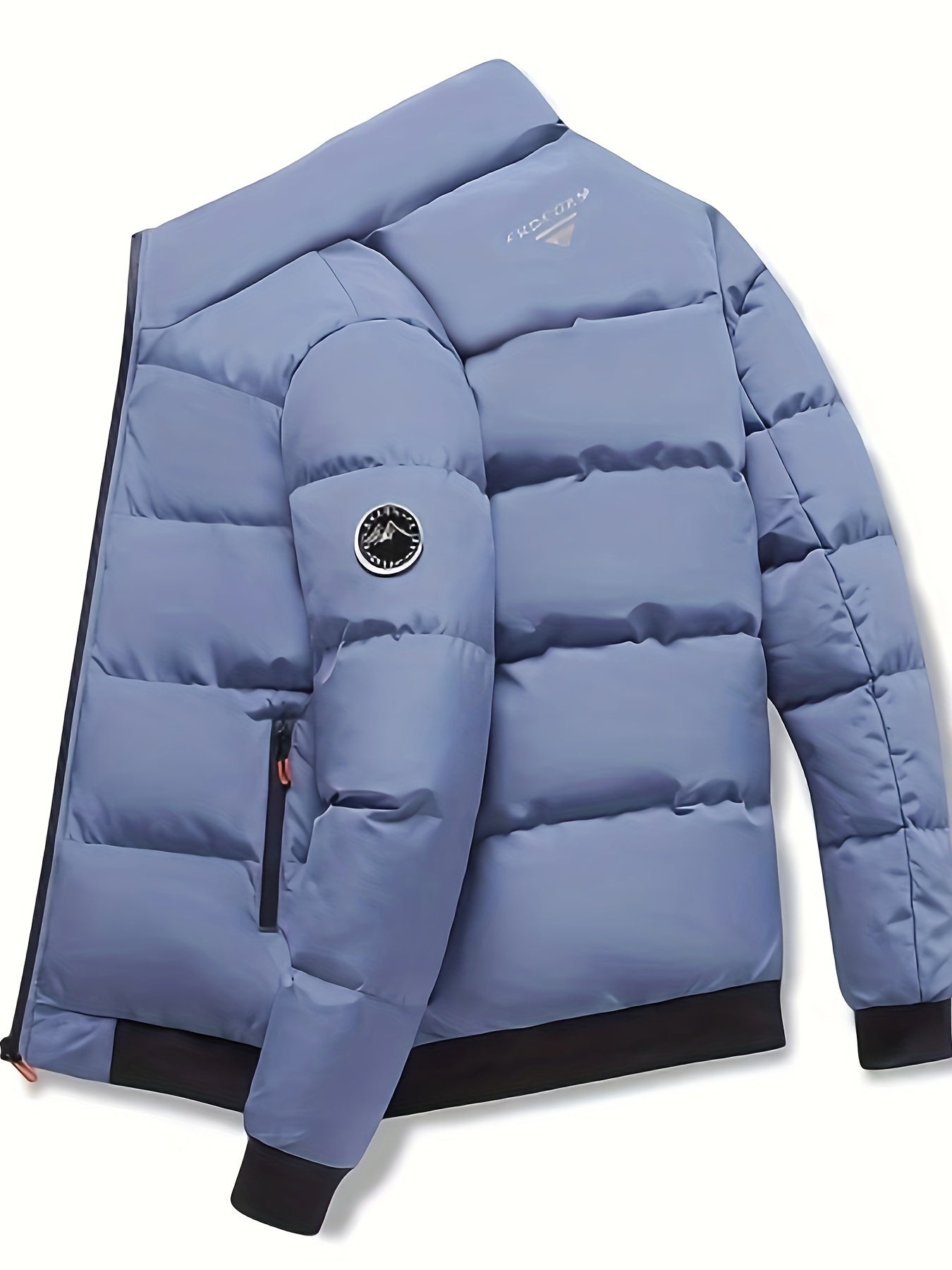 Mens Casual Thick Padded Loose Fit Stand Collar Zip Up Jacket