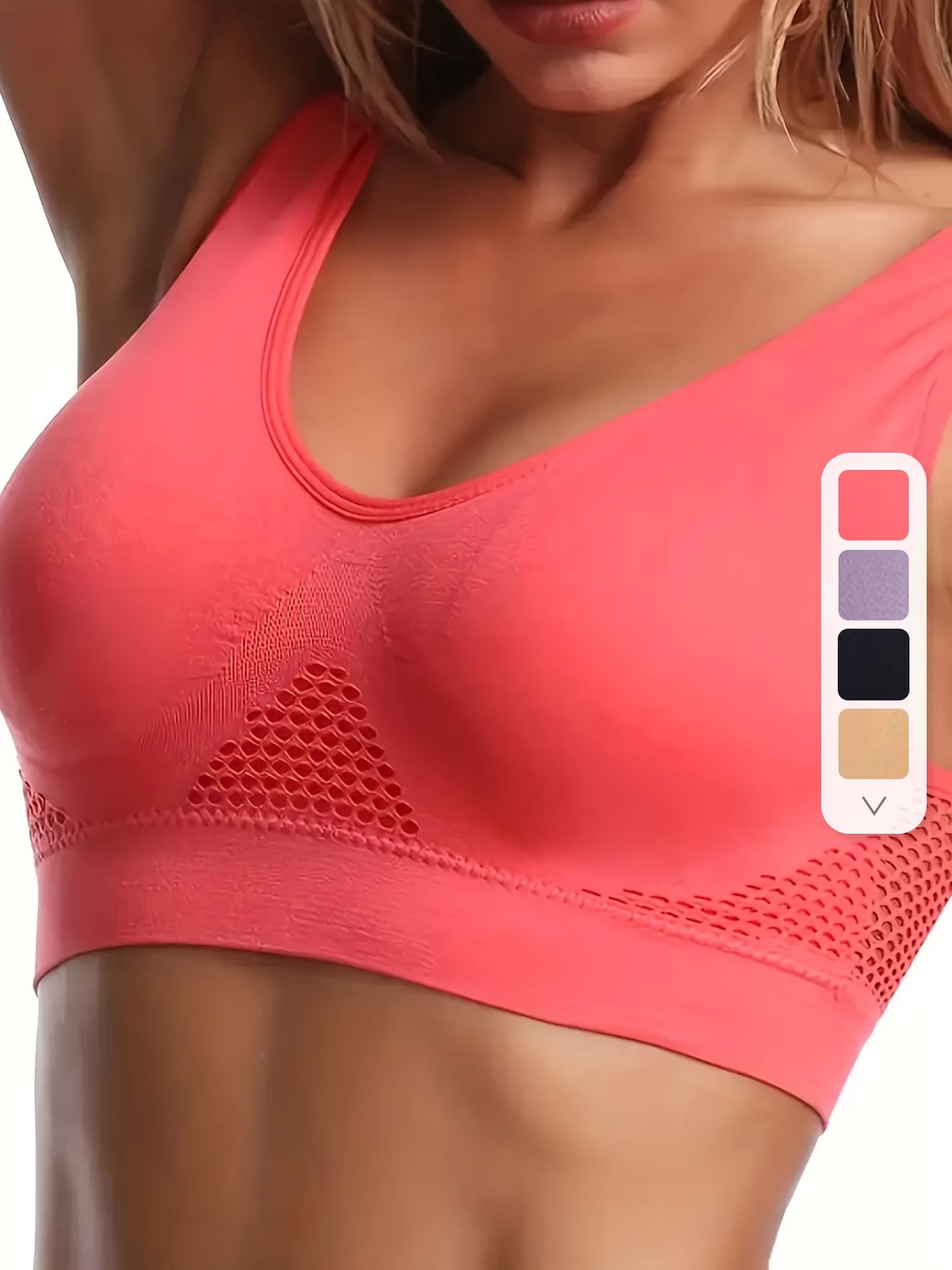 Womens Activewear Seamless Breathable Wireless Mesh Sports Bra With Pads