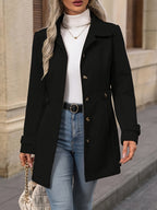 Womens Elegant Tweed Slim-Fit Lapel Collar Belted Waist Winter Coat