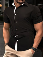 Mens Basic Short Sleeve Button Casual Lapel Collar Shirt