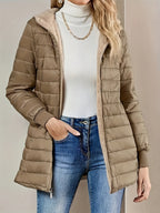 Womens Casual Medium Length Hooded Puffer Jacket