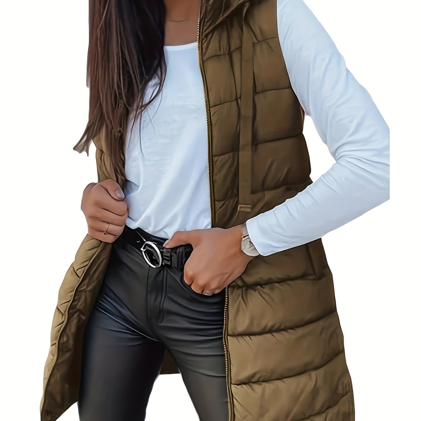 Womens Lightweight Casual Non-Stretch Slim Fit Front Zip Sleeveless Hooded Jacket