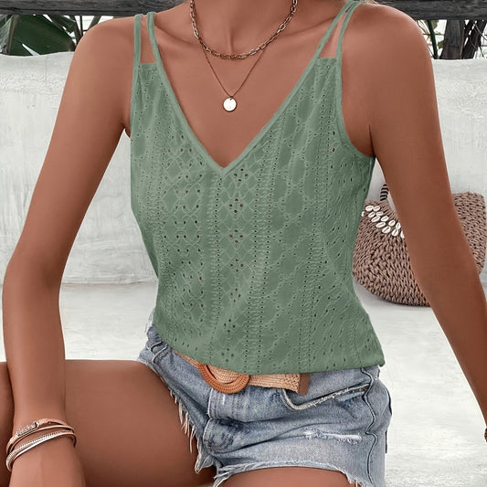 Women's Summer Casual Eyelet Solid Colour Cami Top