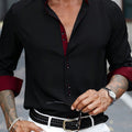 Mens Stylish Slim-Fit Colour Block Long Sleeve Dress Shirt