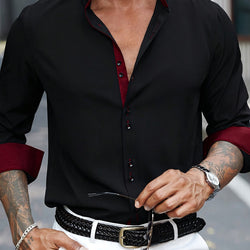 Mens Stylish Slim-Fit Colour Block Long Sleeve Dress Shirt