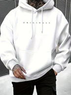 Mens Fleece-Lined Hooded Letter Print Oversized Casual Kangaroo Pocket Sweatshirt