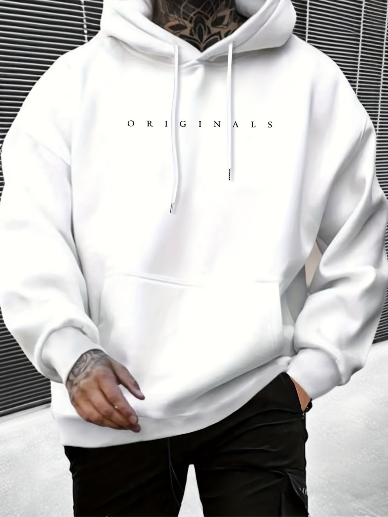Mens Fleece-Lined Hooded Letter Print Oversized Casual Kangaroo Pocket Sweatshirt