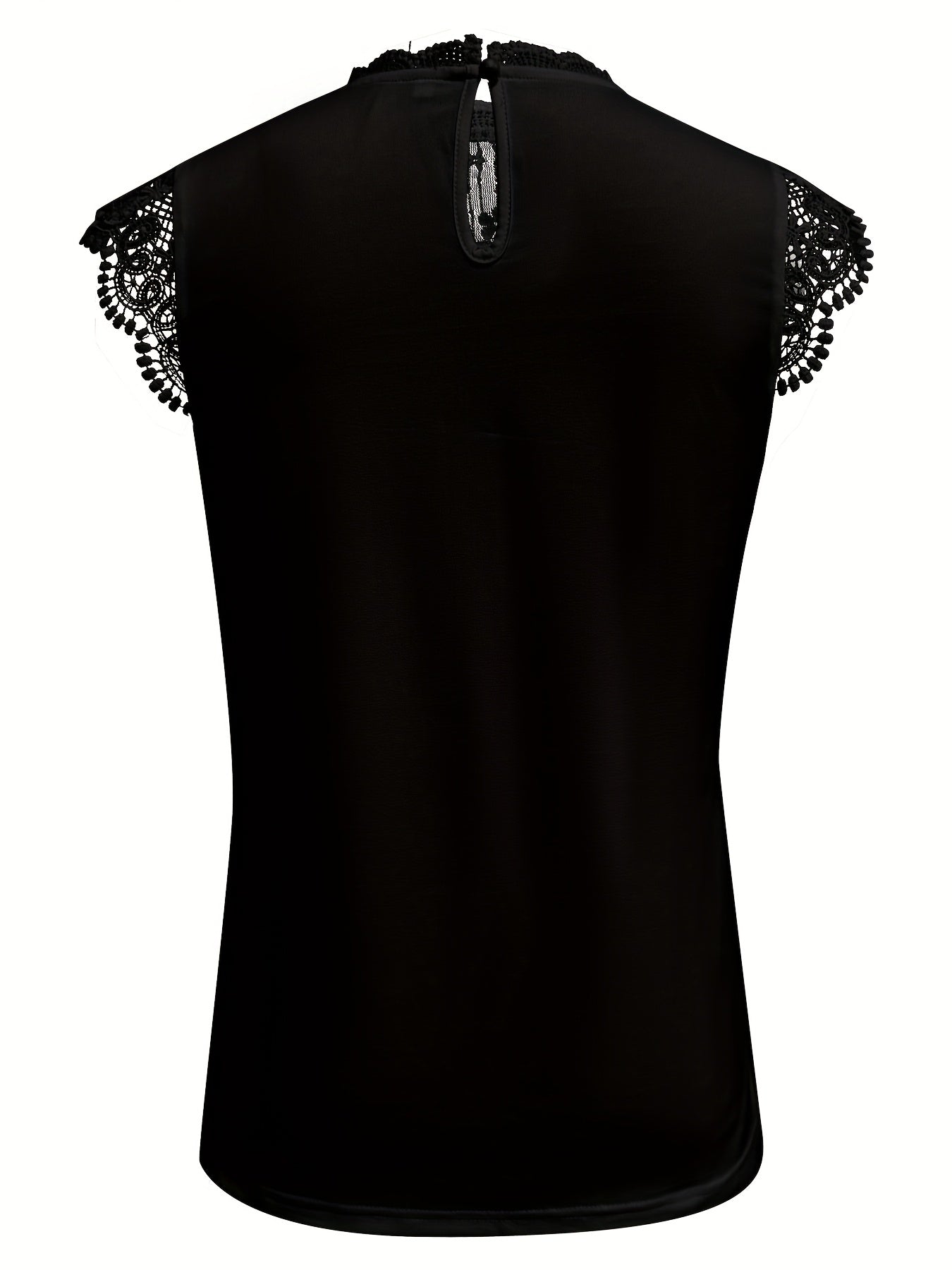 Womens Elegant Lace-Trimmed Floral Pattern Short Sleeve Round Neck Top