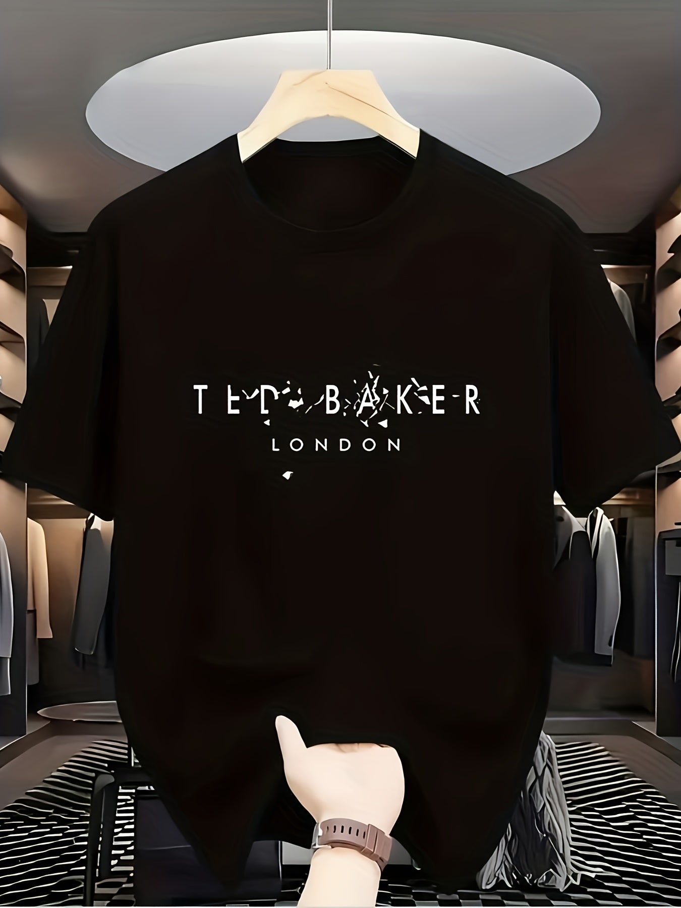 Mens Casual Short Sleeve Breathable Polyester Letter Print  Round Neck Tshirt