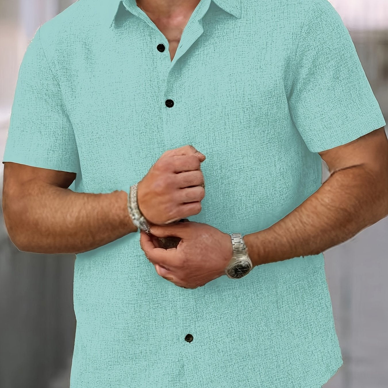 Mens Lightweight Breathable Linen-Blend Short Sleeve Shirt