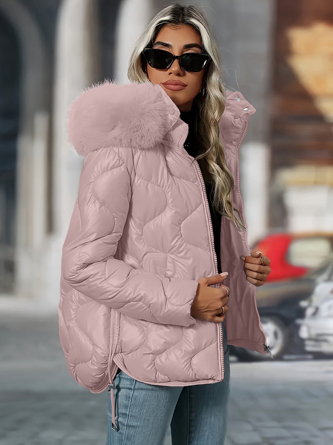 Womens Winter Elegant Hooded Long Sleeve Puffer Jacket