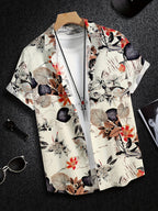 Mens Breathable Casual Short Sleeve Leaf Print Shirt