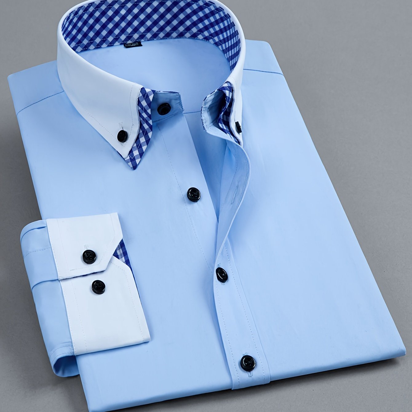 Mens Double-Layer Collar Long Sleeve Casual & Formal Style Contrast Shirt