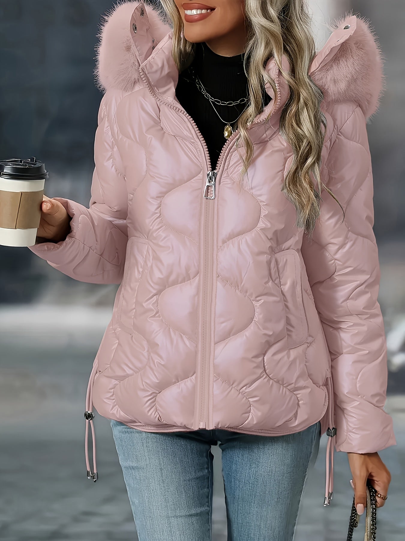 Womens Winter Elegant Hooded Long Sleeve Puffer Jacket