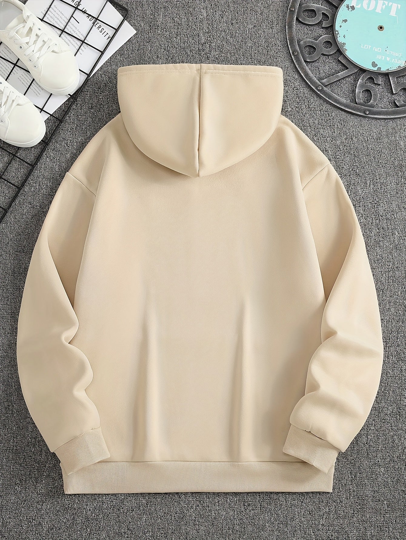 Mens Fleece-Lined Hooded Letter Print Oversized Casual Kangaroo Pocket Sweatshirt