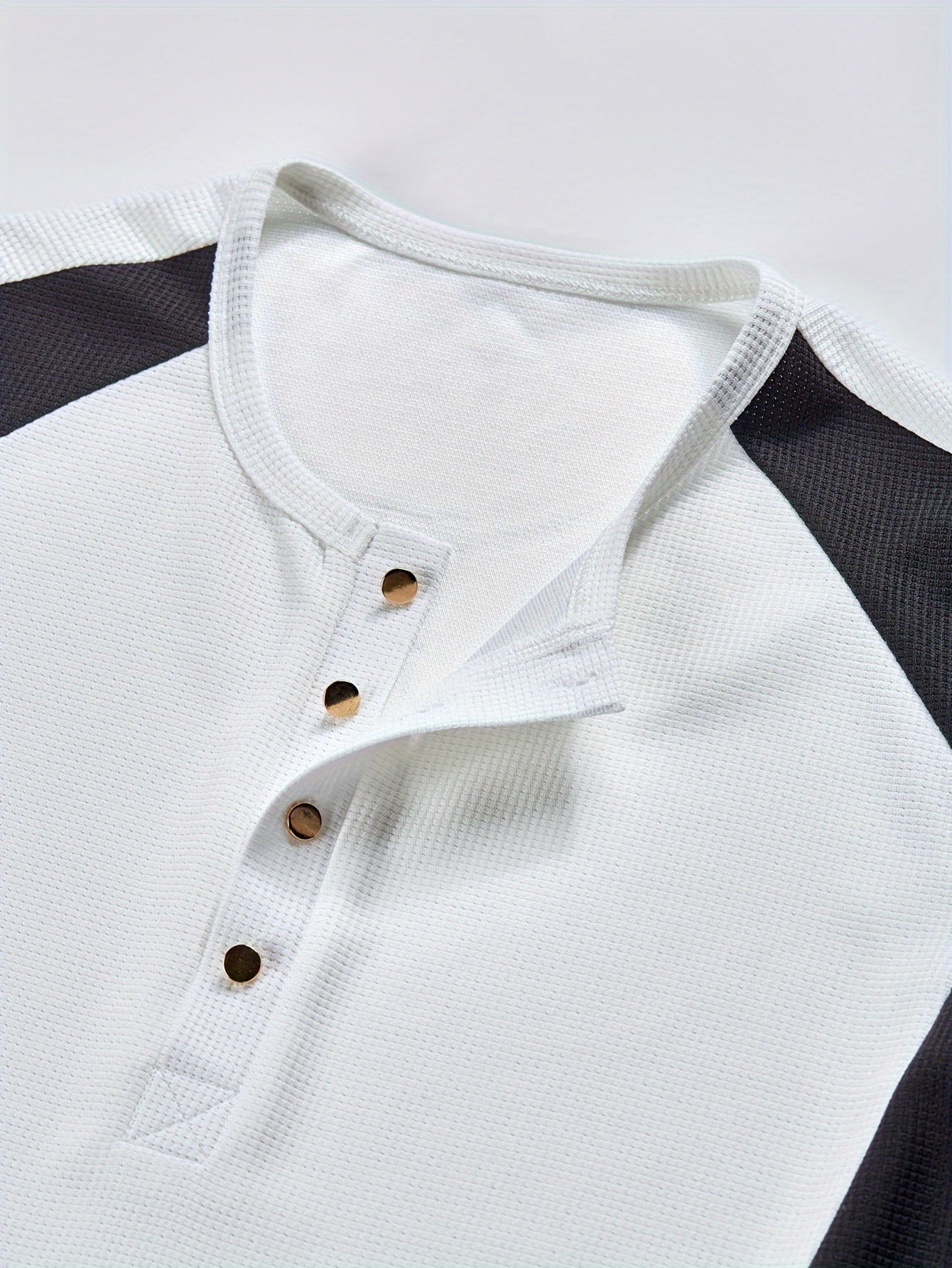 Mens Casual Long Sleeve Contrast Colour Waffle Knit Top