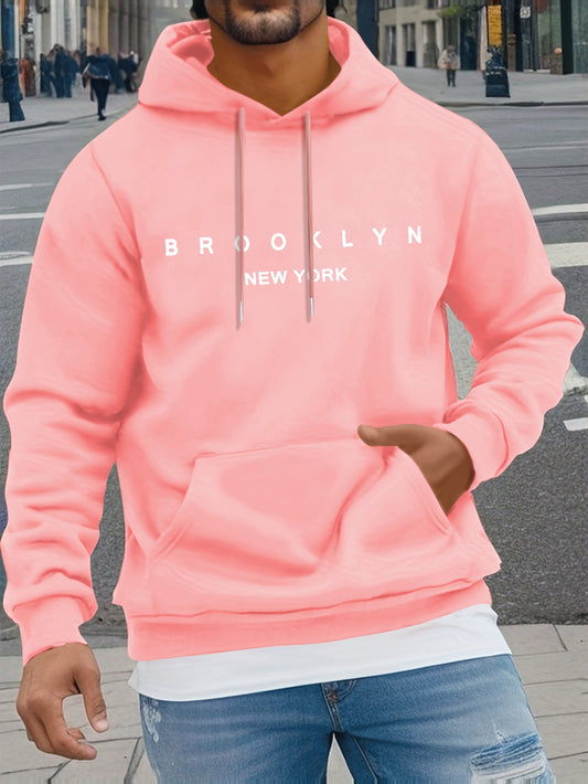 Mens Casual Comfy Classic Letter Print Drawstring Long Sleeve Sweatshirt Hoodie