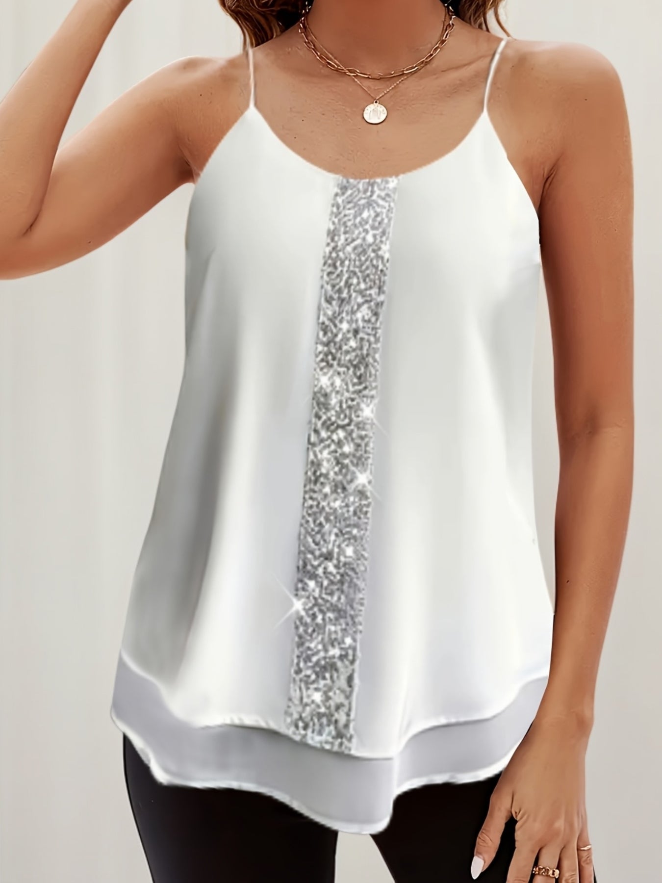 Womens Chic Didi Direction Sequin Splicing Cami Top
