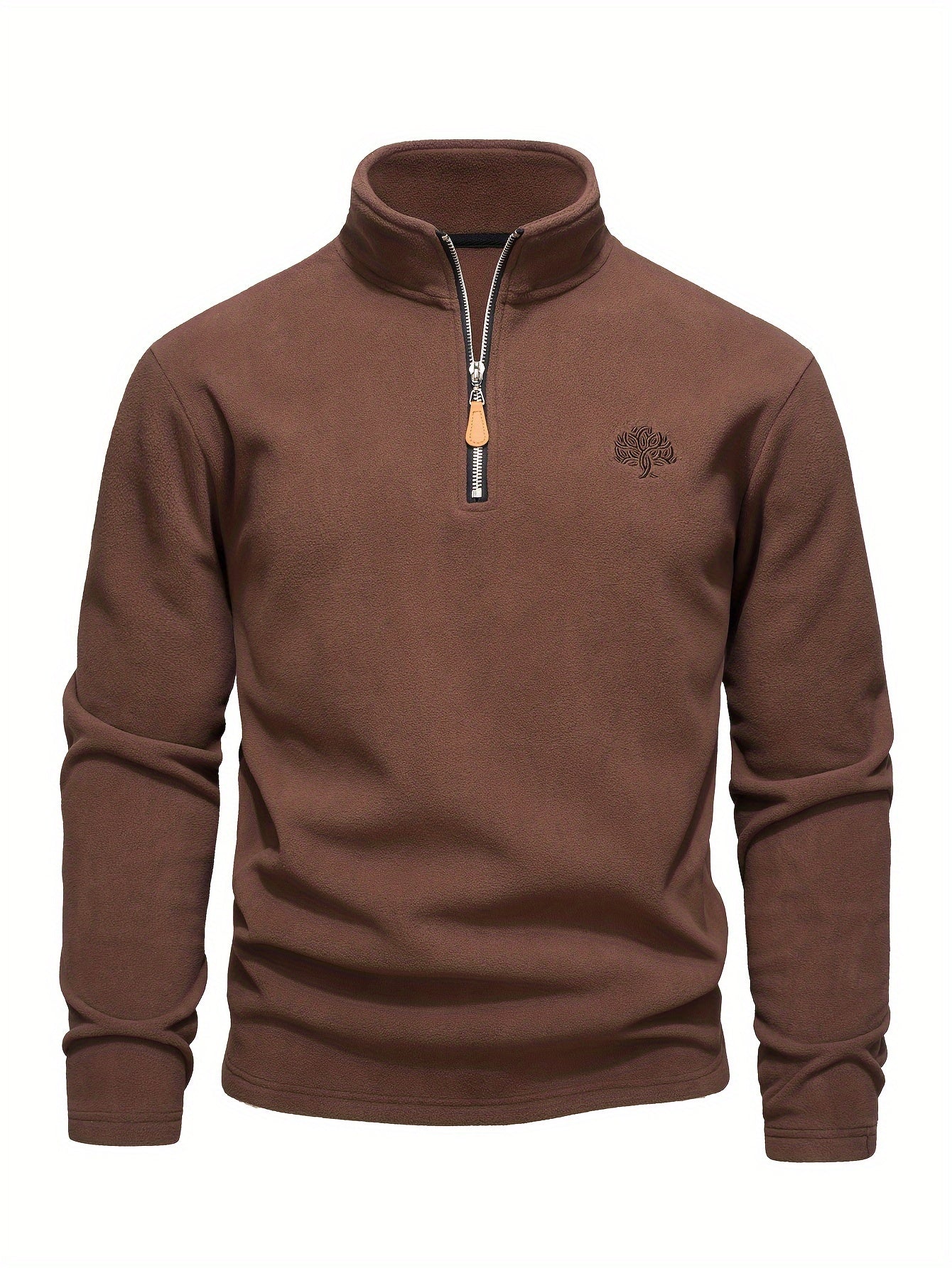 Mens Casual Solid Colour Outdoor Half-Zip Long Sleeve Classic Style Fleece Sweatshirt