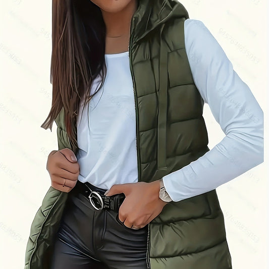 Womens Lightweight Casual Non-Stretch Slim Fit Front Zip Sleeveless Hooded Jacket