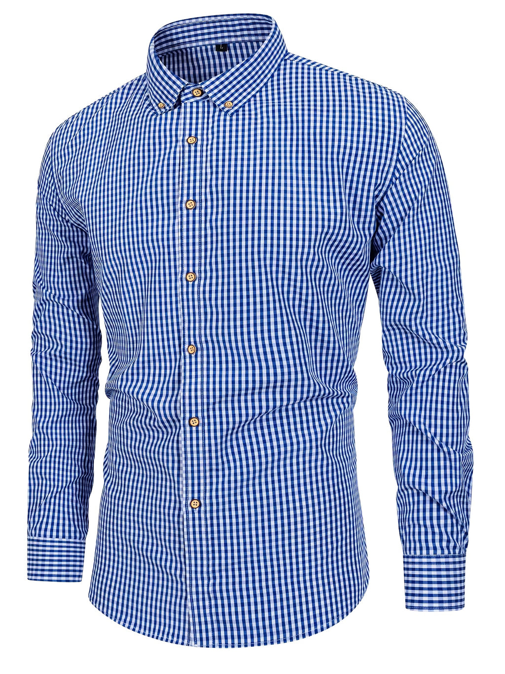 Mens Stylish Gingham Check Casual Long Sleeve Breathable Button-Up Shirt