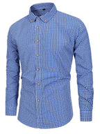 Mens Stylish Gingham Check Casual Long Sleeve Breathable Button-Up Shirt