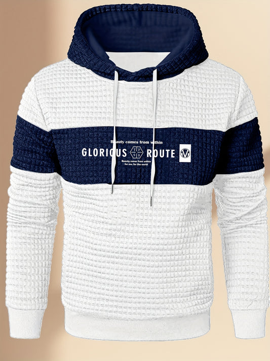 Mens Athletic Casual Long Sleeve Letter Print Hooded Sweatshirt
