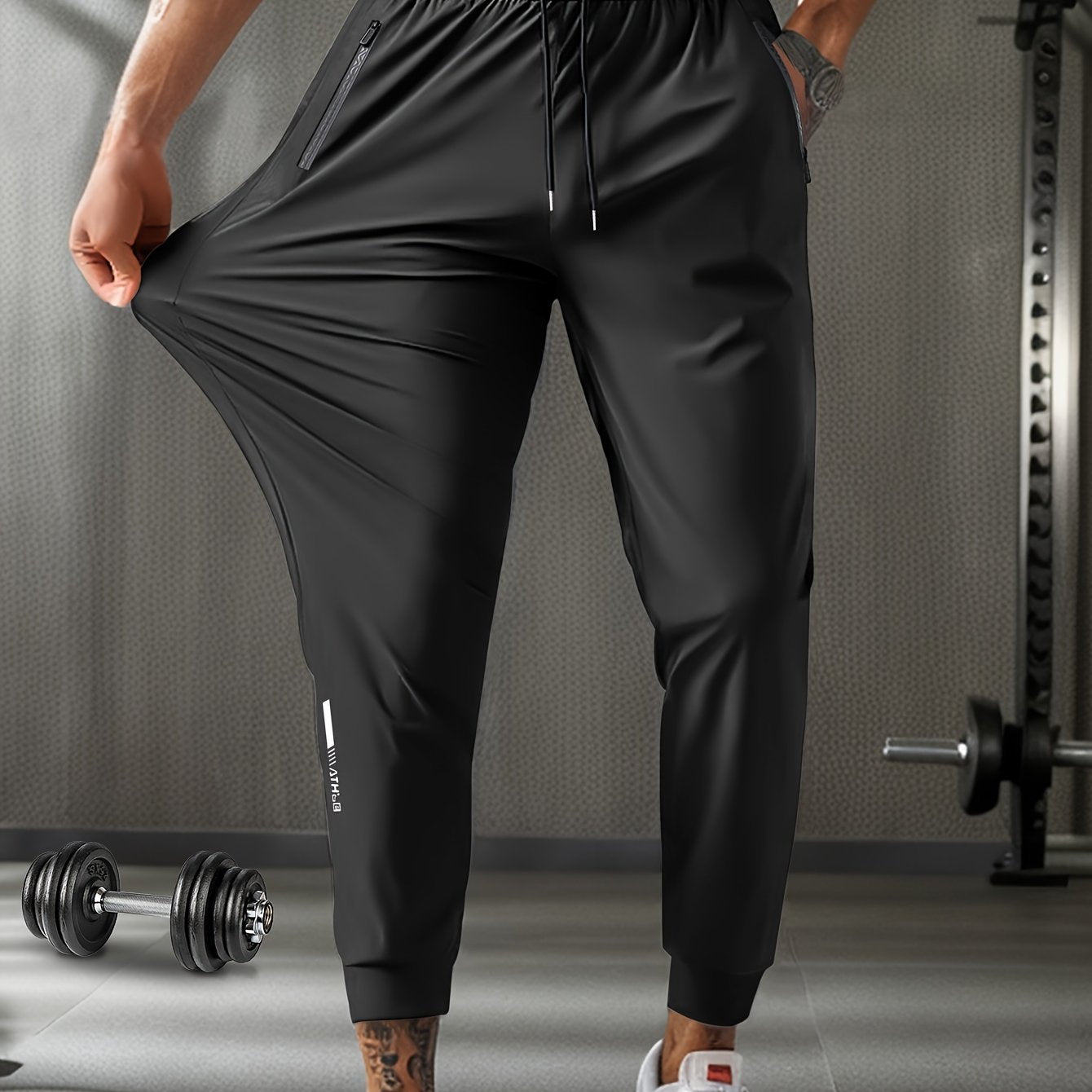 Mens Breathable Stretch Athletic Jogger Pants With Zipper Pockets