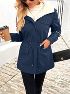 Womens Casual Hooded Solid Colour Non-Stretch Drawstring Lightweight Jacket