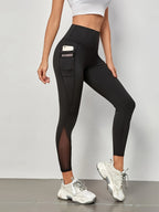 Women's Activewear: Mesh Stitching Yoga Leggings With High Waist Side Pockets For Fitness & Gym Sports
