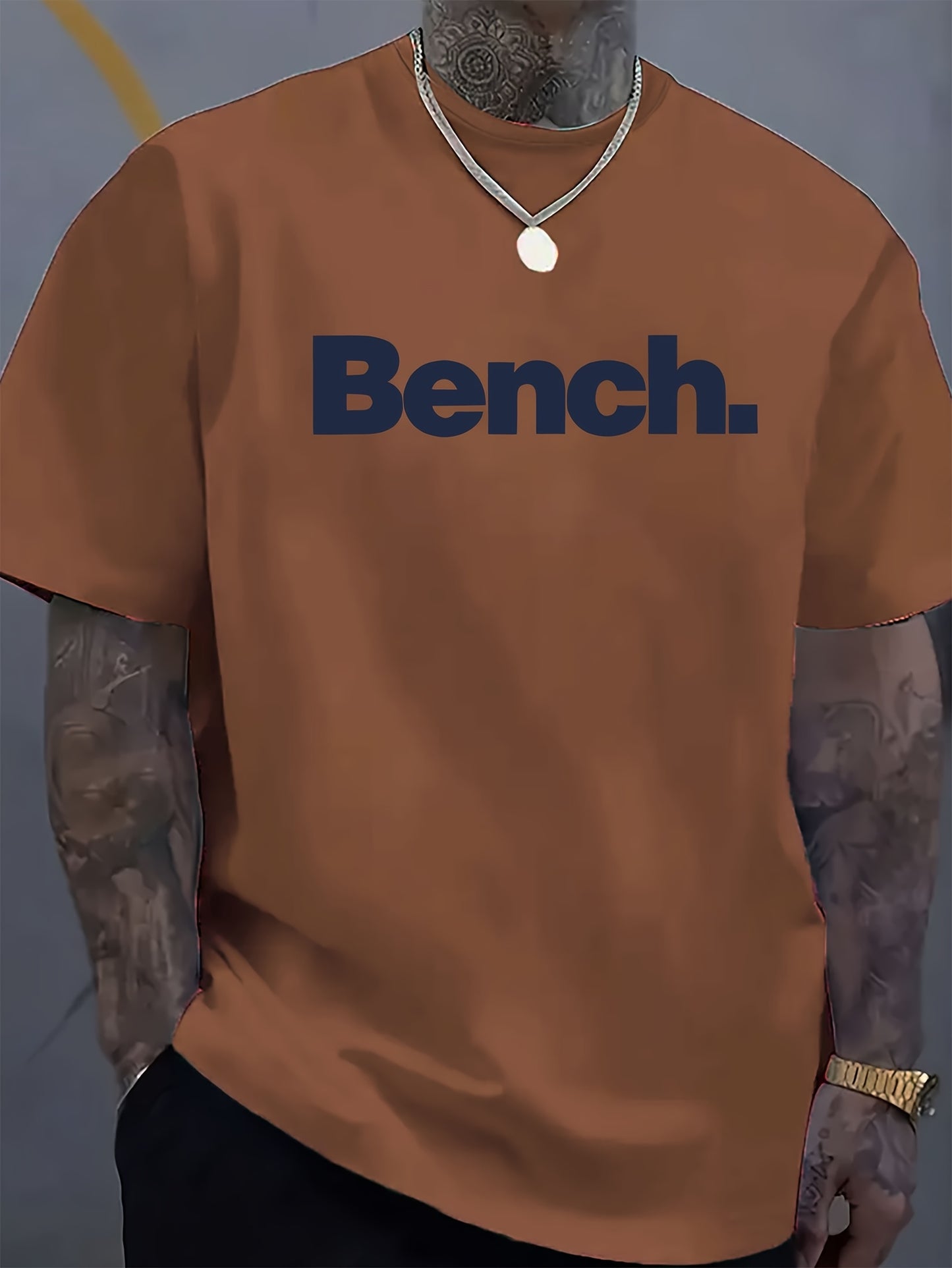 Mens Casual Crew Neck Short Sleeve BENCH Print Lightweight Breathable Tshirt