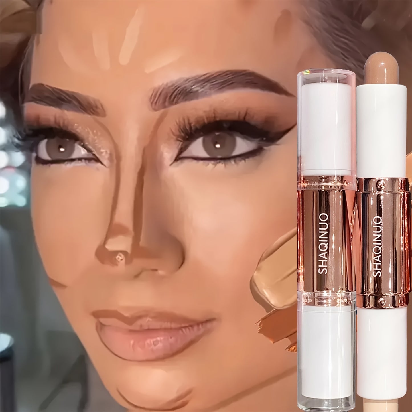 Waterproof Long Lasting Dual-Ended Highlighter And Contour Stick for Defined Facial Contours