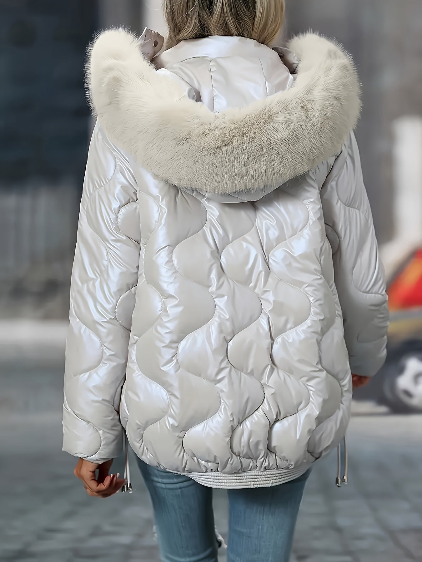 Womens Winter Elegant Hooded Long Sleeve Puffer Jacket