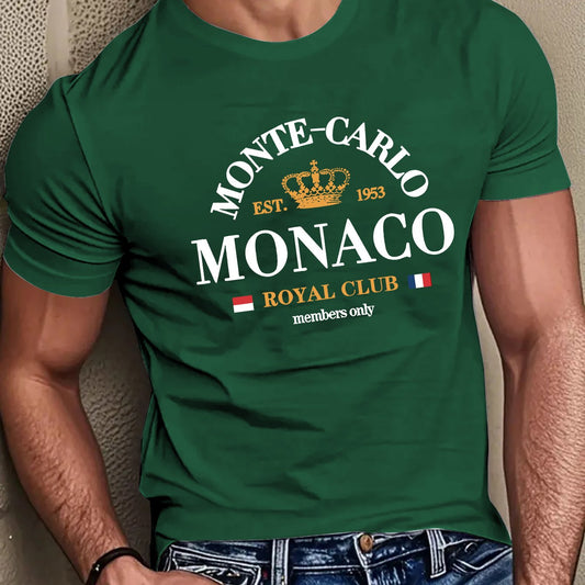 Mens Casual Monte Carlo Royal Club Graphic Print Soft Breathable Crew Neck Ribbed Tshirt