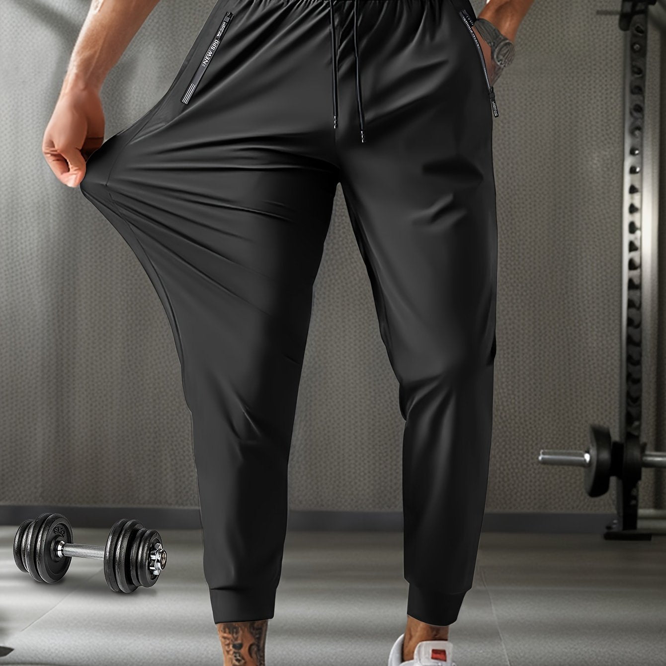 Mens Breathable Stretch Athletic Jogger Pants With Zipper Pockets