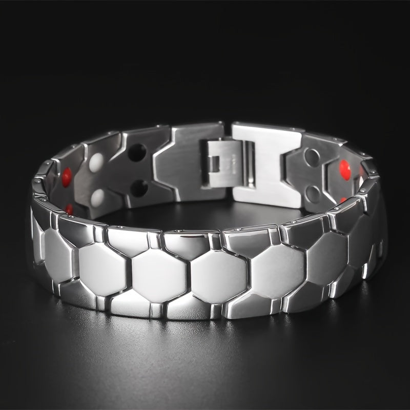 Mens Heavy-Duty Titanium Steel Hexagonal Accent Bracelet