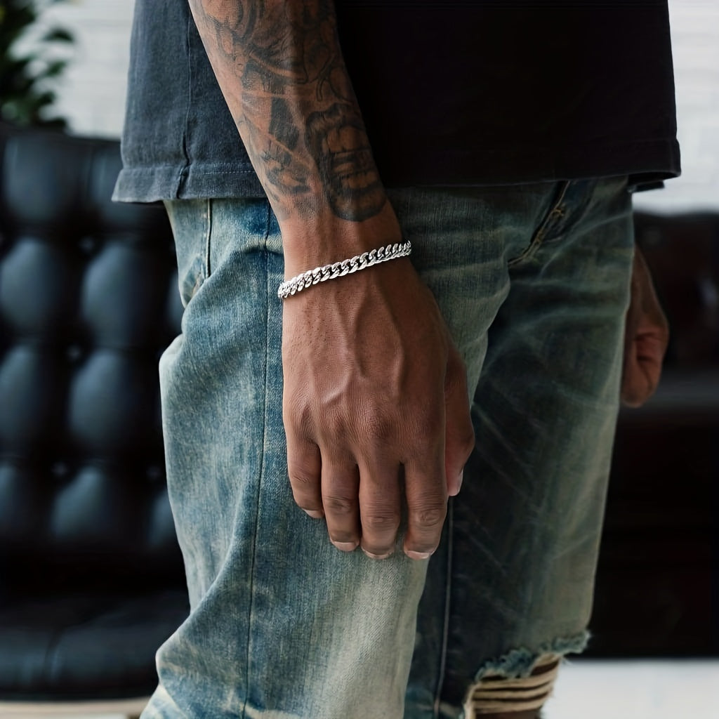 Mens Hip Hop Stainless Steel Cuban Chain Bracelet
