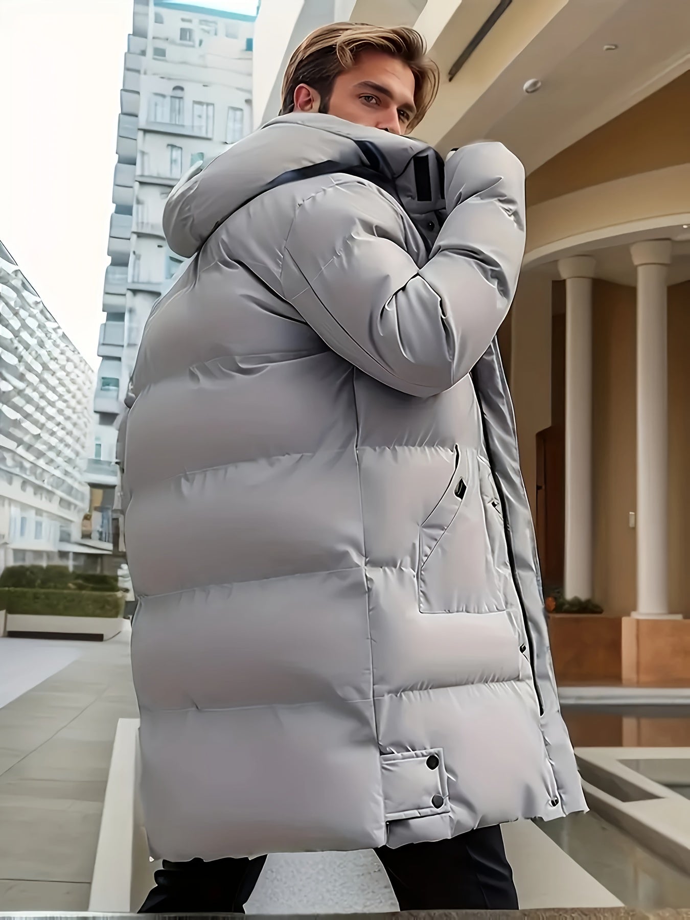 Mens Warm Winter Casual Hooded Soild Colour Outdoor Jacket