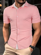 Mens Basic Short Sleeve Button Casual Lapel Collar Shirt
