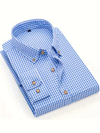 Mens Stylish Gingham Check Casual Long Sleeve Breathable Button-Up Shirt