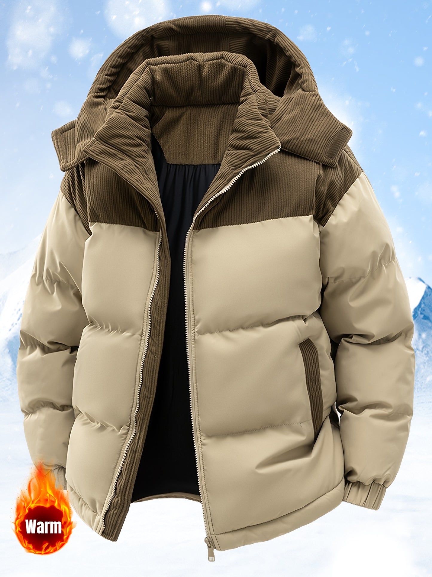Mens Winter Hooded Thickened Warm Outdoor Jacket