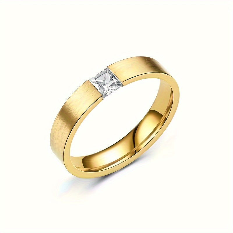 Mens 18K Gold Plated Stainless Steel With Rhinestone Classic Ring