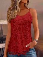 Womens Elegant V-Neck Lace Sleeveless Solid Colour Camisole Top