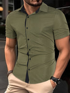 Mens Basic Short Sleeve Button Casual Lapel Collar Shirt