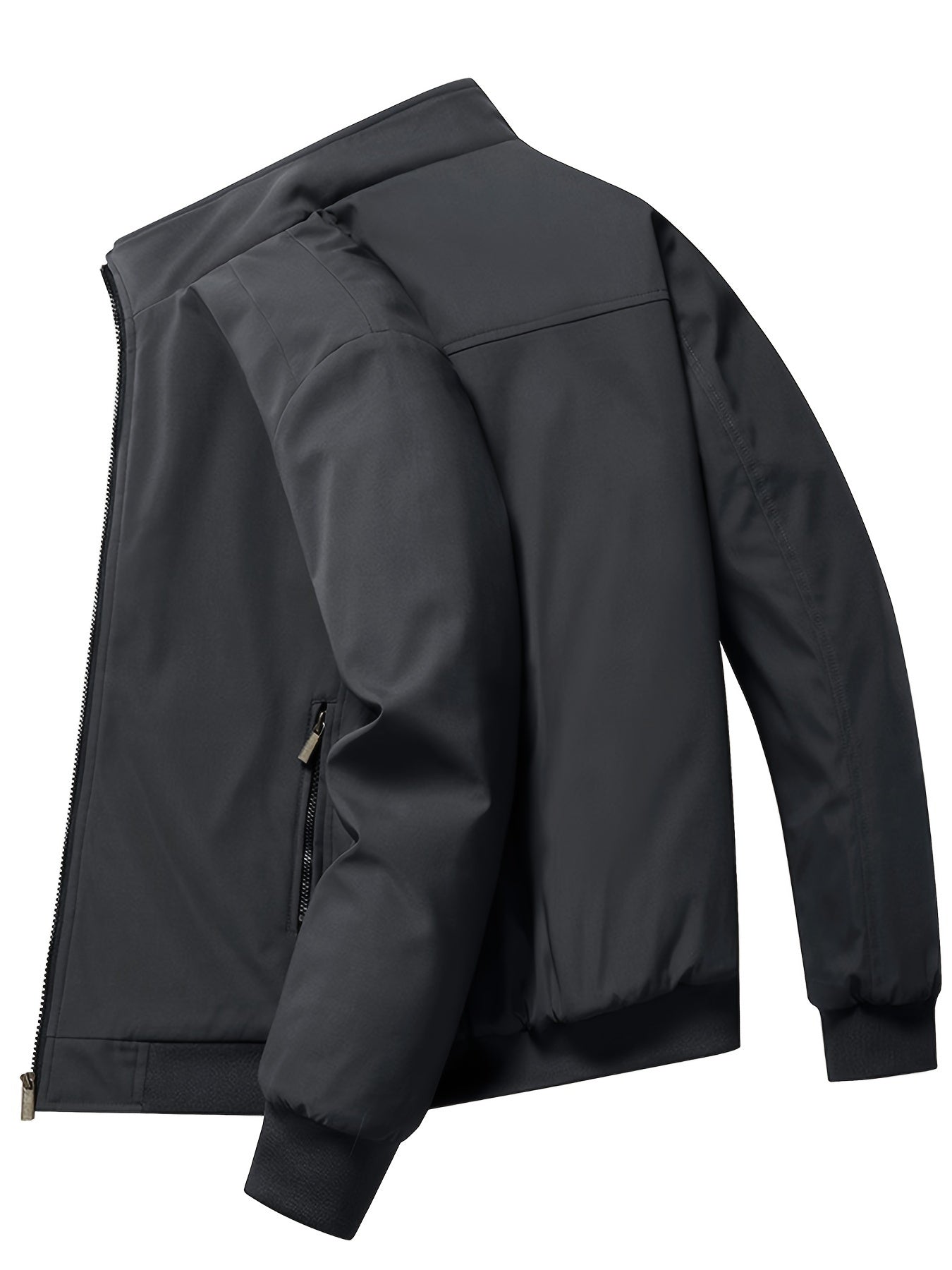 Mens Casual Solid Zip-Up Stand Collar Windbreaker Thermal Quilted Jacket