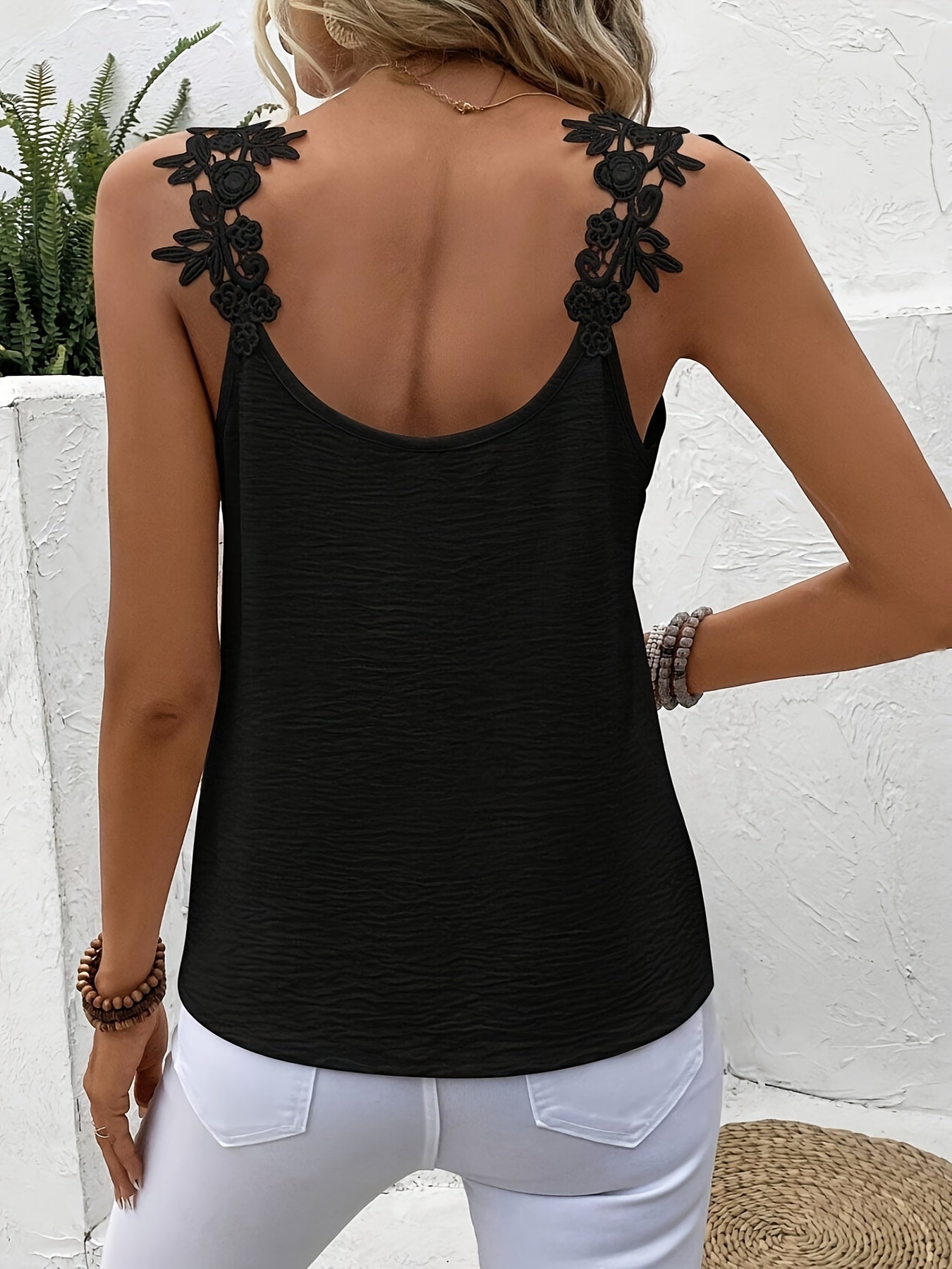 Womens Elegant Casual Lace Strap V Neck Sleeveless Top
