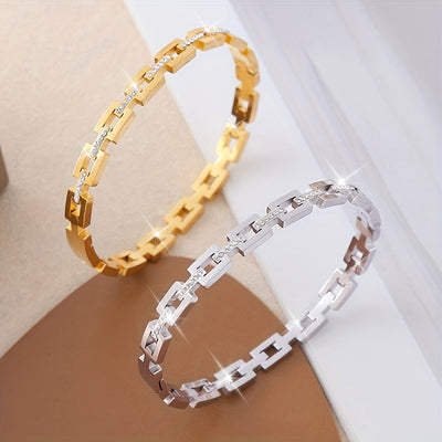 Womens 18K Gold Plated Elegant Rhinestone Studded Infinity Bangle Bracelet