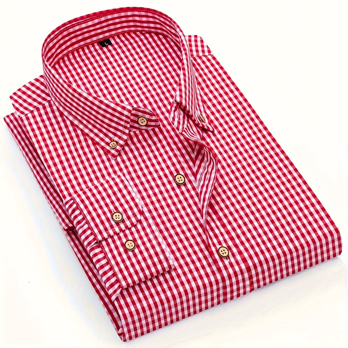 Mens Stylish Gingham Check Casual Long Sleeve Breathable Button-Up Shirt