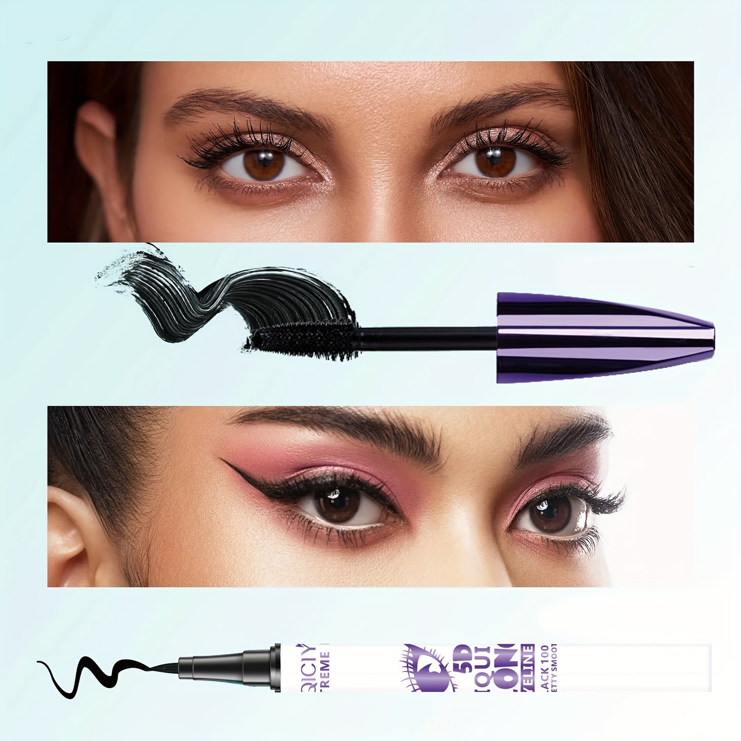 Quick Drying Waterproof Long Lasting 2-in-1 Mascara And Eyeliner Set, Extreme Lashes With Silicone Brush